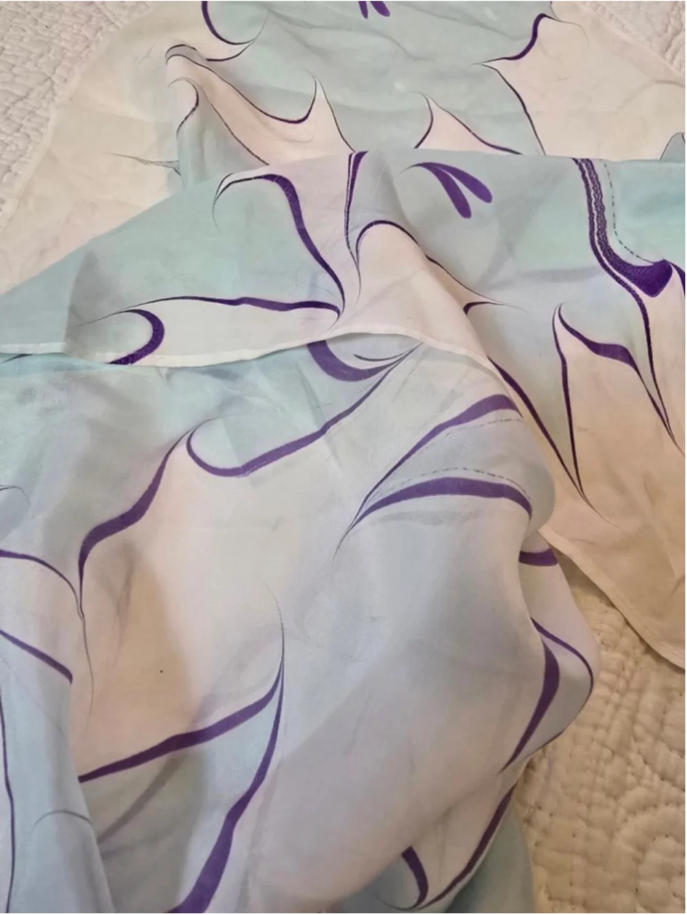 Set of two pure SILK Scarves White Blue Multi-color Styling Accessories
